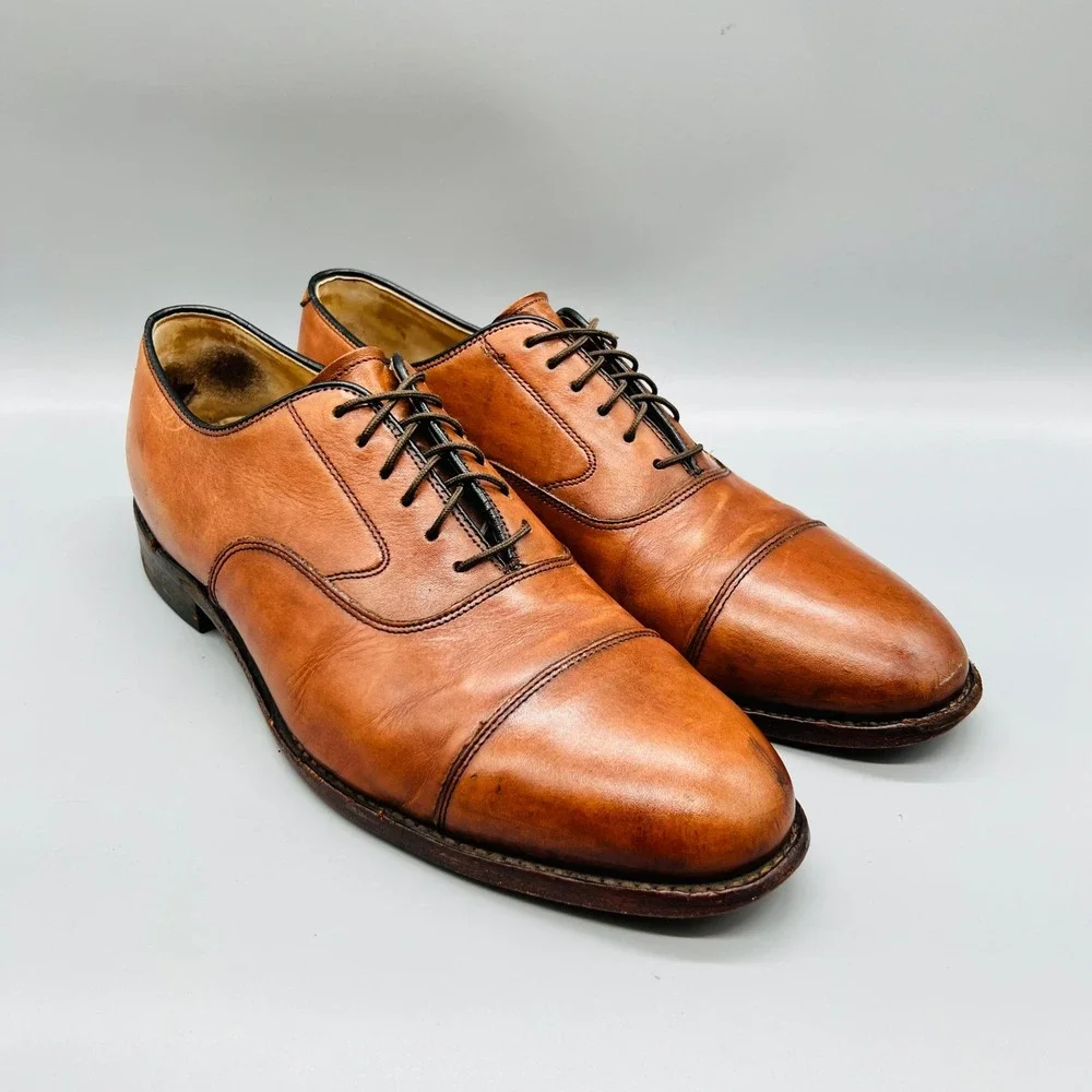 Johnston & Murphy Shoes Mens 10 Brown Leather Cap Toe Lace Up Dress Classic